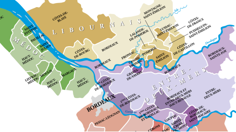 Kort over Bordeaux' vinomrder